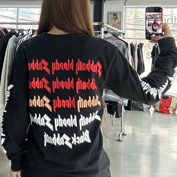 슈프림x블랙사바스 16 S/S 레터링 롱슬리브 긴팔티 블랙