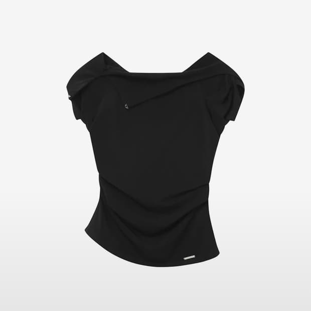 draped mod hoodie top BLACK