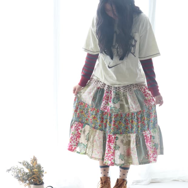 [Beams Boy] Patchwork Floral Skirt