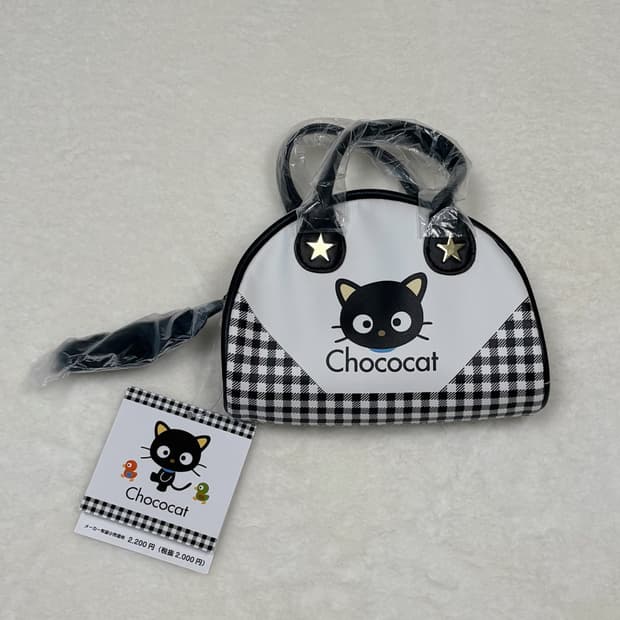 (이체시에눌) 산리오 초코캣 퍼 키링 포인트 블랙 미니 보스턴백 도트백