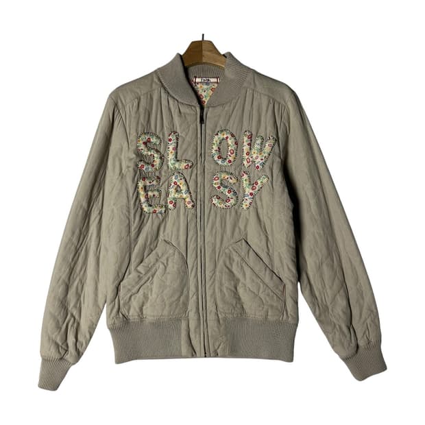 [rough] 러프 플라워 안감 레터링 퀼팅 블루종