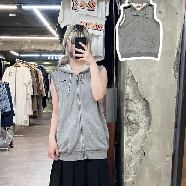 퓨마 후드 조끼 그레이 XL  #csz3861