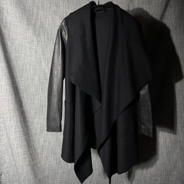 올세인츠 암 레더 비대칭 드레이프 가디건