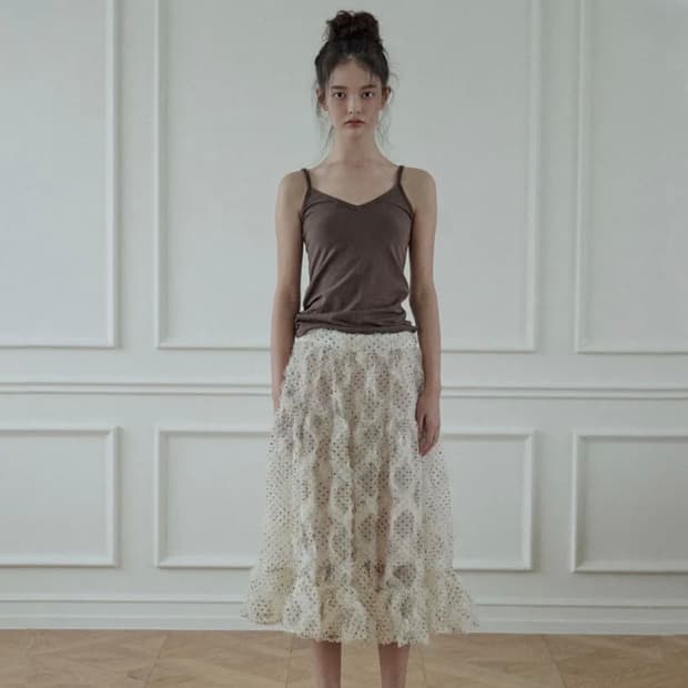호쿠스포쿠스 Polka dot frill skirt/Champagne