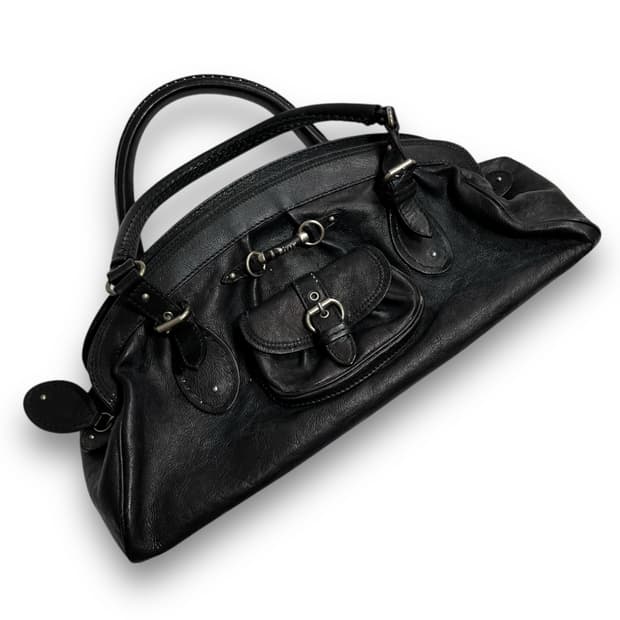 Christian Dior Black Leather Bowling Bag