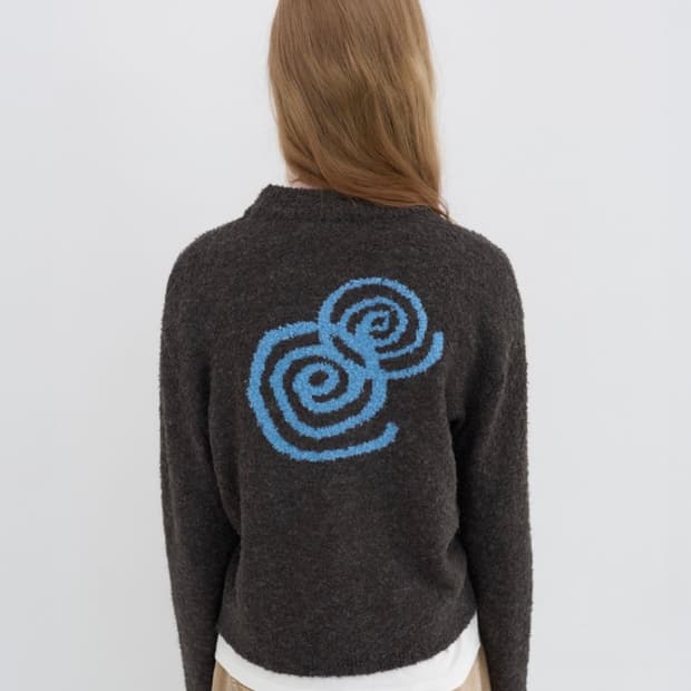 엔조블루스 부클 크롭 니트 집업 차콜