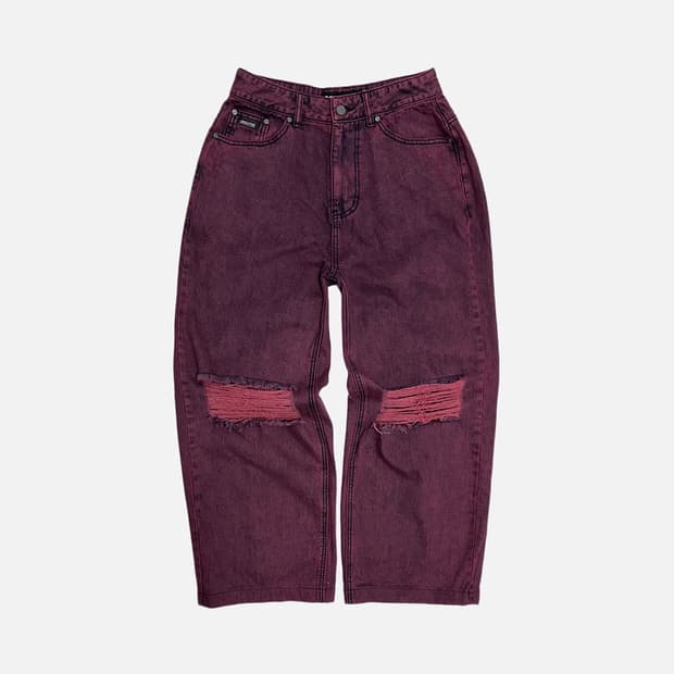 스컬프터 데미지 나염 블리치 데님팬츠