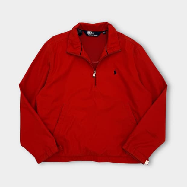 폴로 랄프로렌 오버핏 레드 하프집 폴리쉘 아노락 자켓