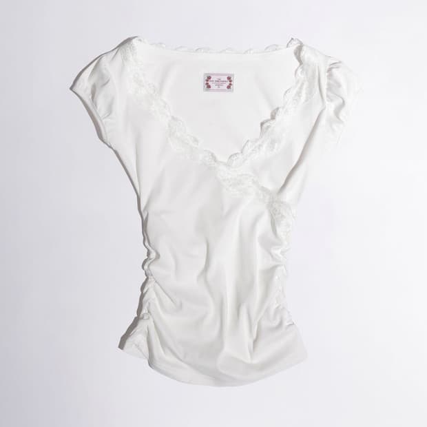 스컬프터 lace trim wrap tee white 레이스티 화이트 