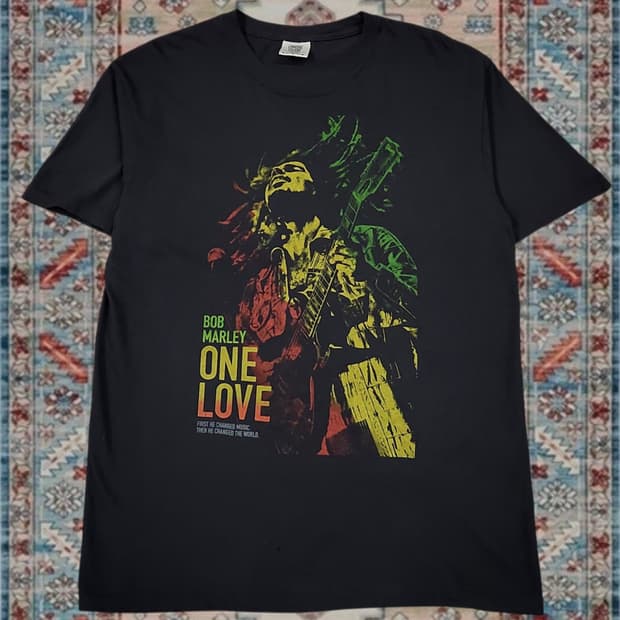 밥 말리 Bob Marley 원러브 영화 락 그래픽 티셔츠 L