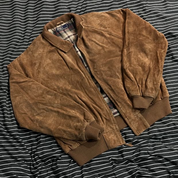 90s 폴로 스웨이드 헤링턴 자켓 L 브라운