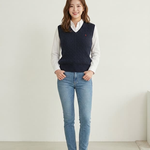 폴로 랄프 로렌 네이비 케이블 브이넥 니트 조끼