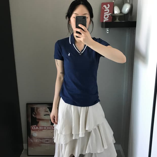 폴로 랄프로렌 포니 로고 네이비 브이넥 카라티