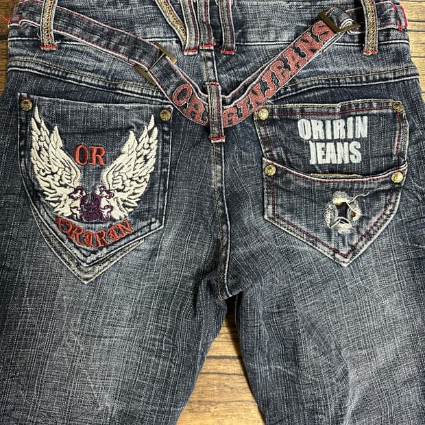 오리린 진스 ORIRIN JEANS Y2K 윙자수 크롭데님 팬츠 일본팬츠