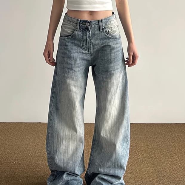 새상품) 빈티지 워싱 와이드 데님