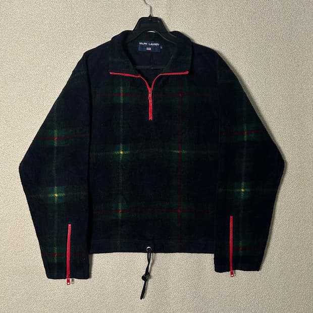 (M) 90s 폴로 랄프로렌 USA 체크 하프집업 플리스