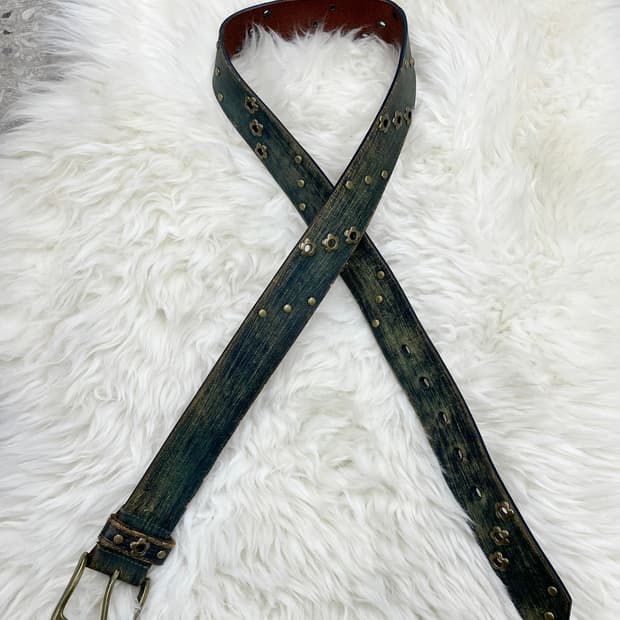 리얼레더 오리엔탈 워싱 스터드 버클 벨트