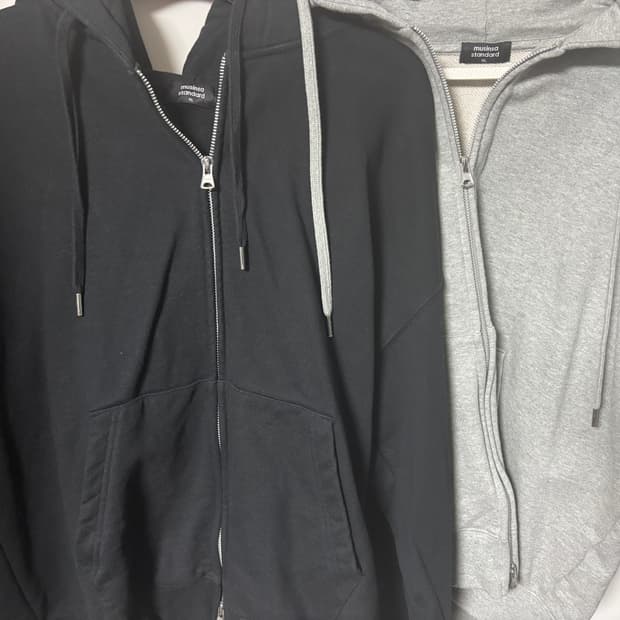무탠다드 후드집업 블랙, 그레이 XL