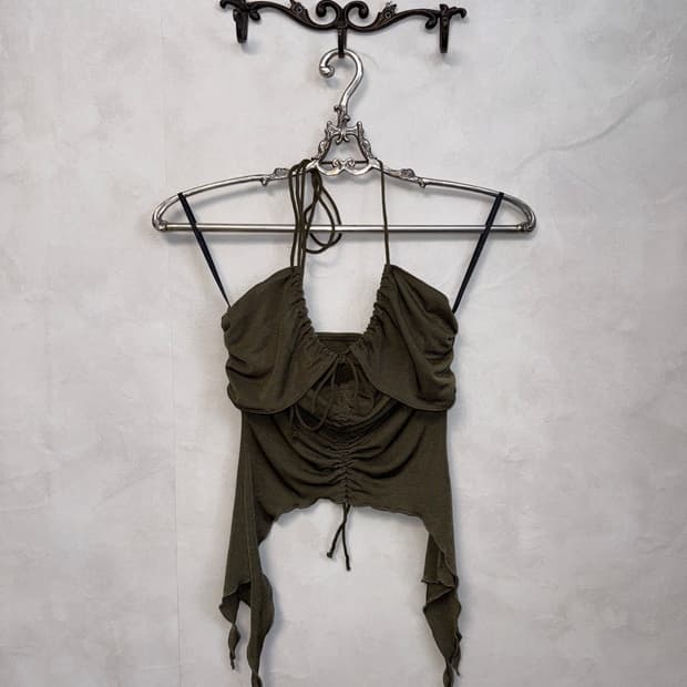 Khaki fairy layered shirring sleeveless