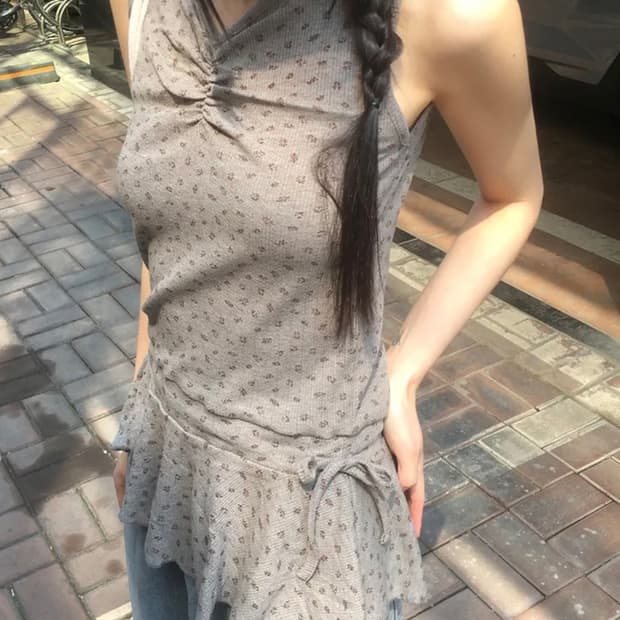 플라워 패턴 셔링 레이어드 나시