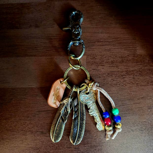 3cross gold brass double wing  keyring