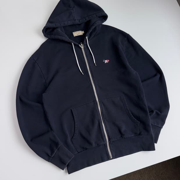 Maison kitsune 메종키츠네 트리컬러 자수 코튼 블랙 후드집업