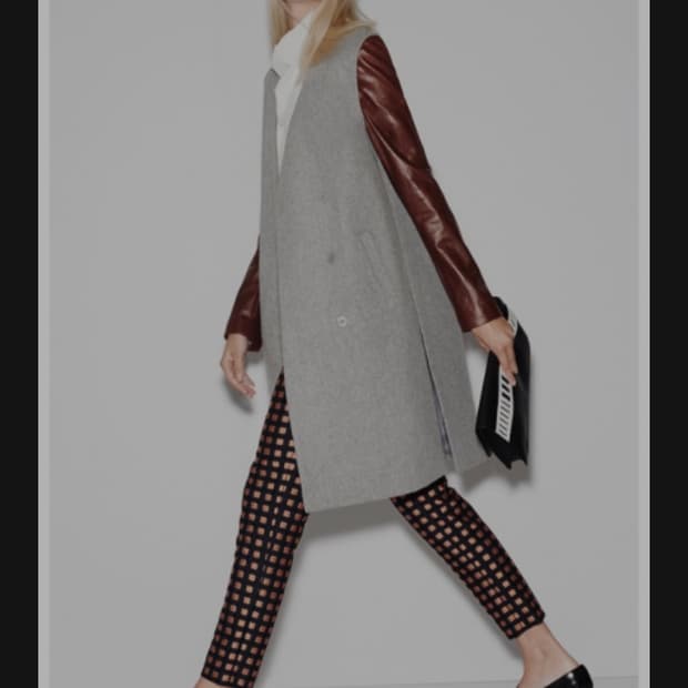 [정품] 띠어리(Theory) 울 x 램스킨 리얼 가죽 배색 롱 코트