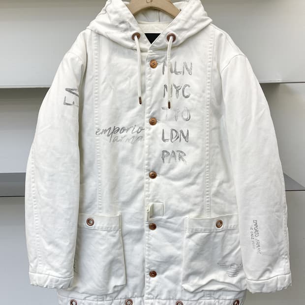 엠포리오 아르마니 U.S.N 밀리터리 레터링 후드 파카