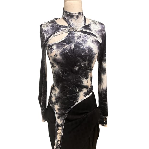 빈티지 아방가르드 y2k 타이다이 벨벳 탑