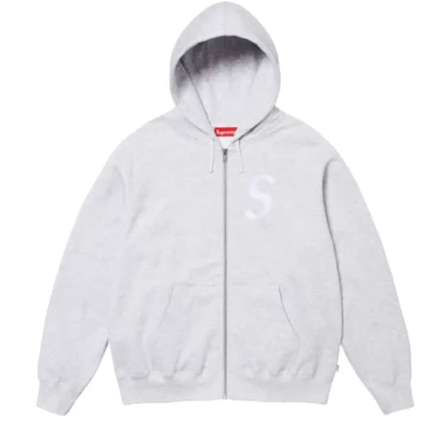 슈프림 S 로고 집업 후드 스웨트셔츠 애쉬 그레이 - 24FW