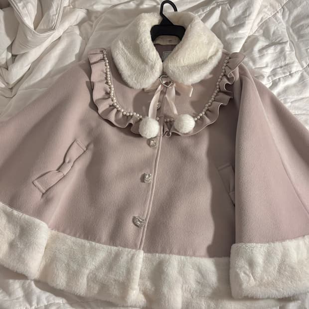 앙크루즈 리본 포켓 판초 케이프 핑크  양산형 양지뢰 코트 히메갸루