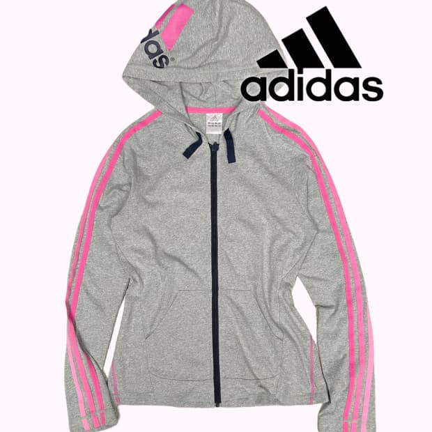 pink logo grey hood zip-up