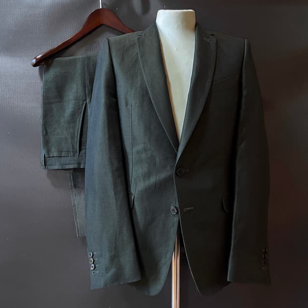 Dries Van Noten 딥그린 린넨 코튼 셋업 테일러드