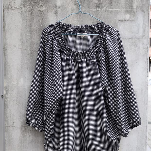 Gingham Shirring Blouse