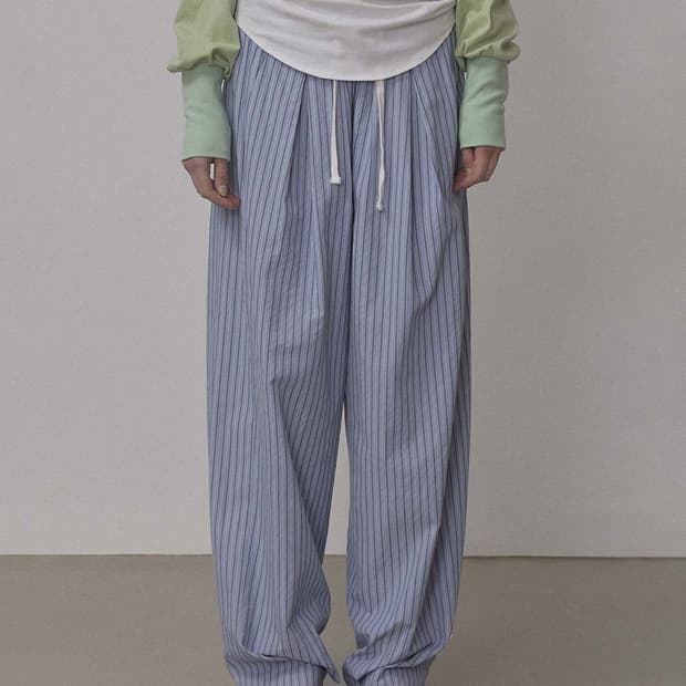 스컬프터 Bed To Go Pintuck Pants Blue Stripe