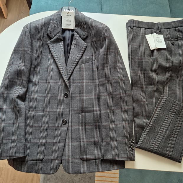 수수료x]솔리드옴므 체크 블레이저 48, 슬랙스 46 세트
