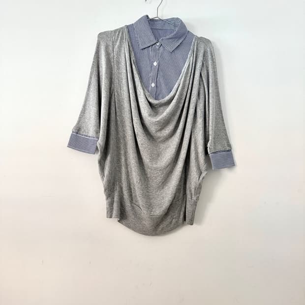 Stripe drape top / grey
