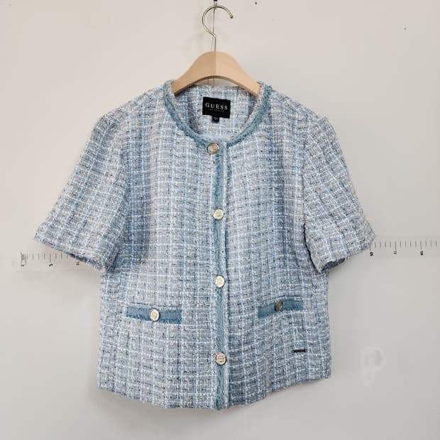 게스 트위드 반팔 자켓 블루