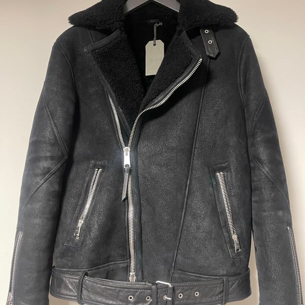 AllSaints 블랙 더블라이더 시어링자켓(최상급)