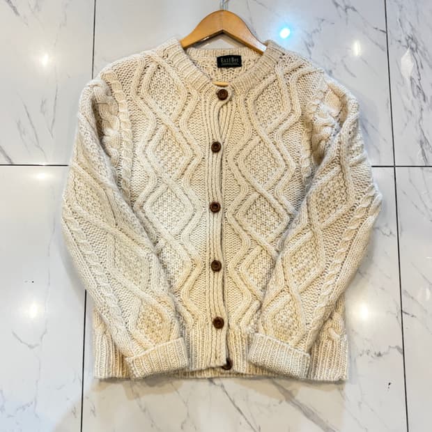 빈티지 모리 가디건 꽈배기 니트가디건 우드단추 아이보리 크림