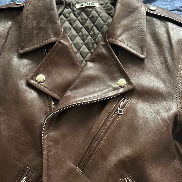 Auralee 헤비 램 레더 라이더 자켓 5사이즈