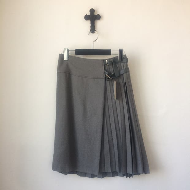 Belted pleats wrap midi skirt