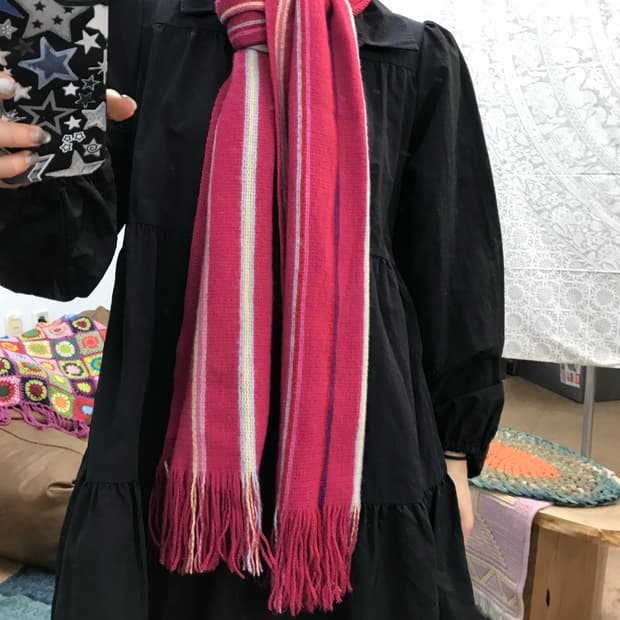 빈티지 핫핑크 스트라이프 머플러 목도리 