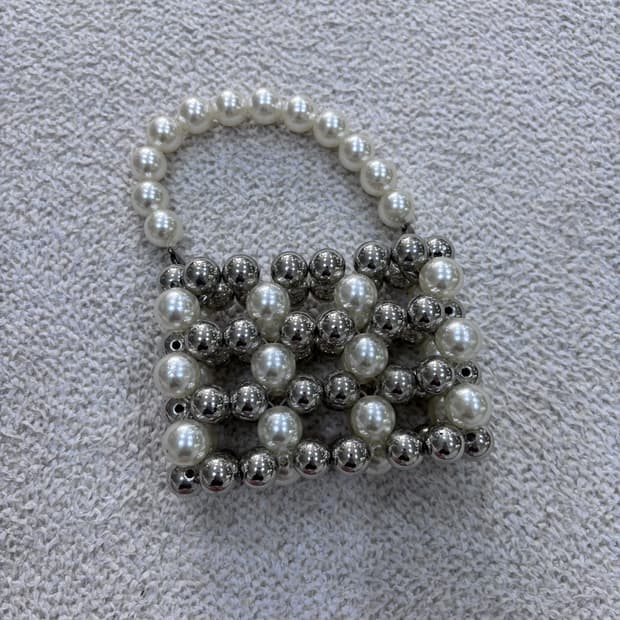 F 빈티지 진주 금속 구슬 미니백 0415E