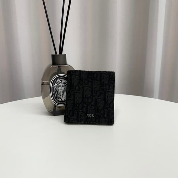 디올 오블리크 자카드 반지갑 블랙