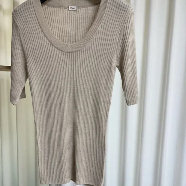 Post 레이온 5부 니트 - 베이지, 블랙