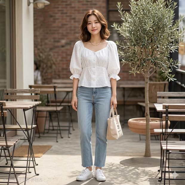미쏘(MIXXO) 스퀘어넥 퍼프 셔링 블라우스