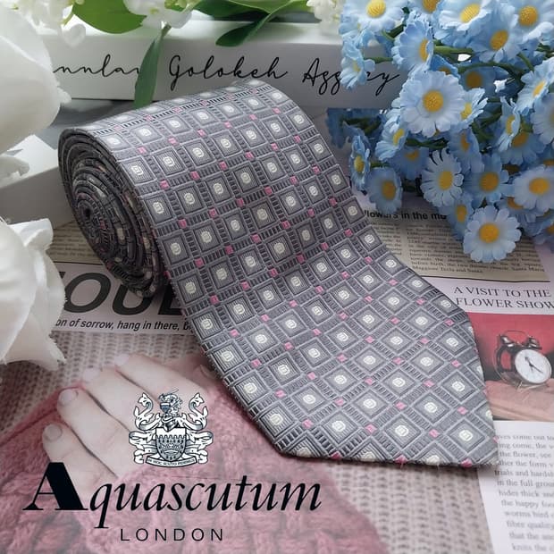 아쿠아스큐텀 실크 자카드 패턴 넥타이 9.5cm A+등급 K2096