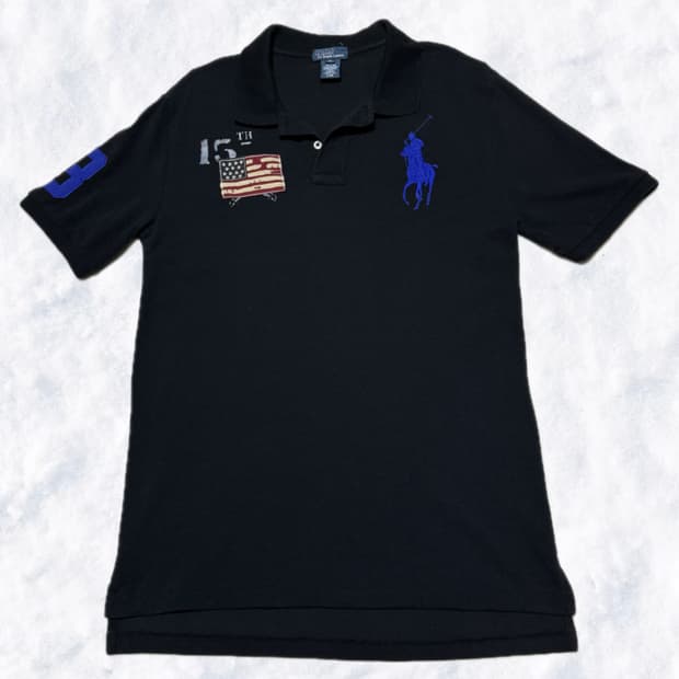 폴로 랄프로렌 빅포이 성조기 블랙 반팔