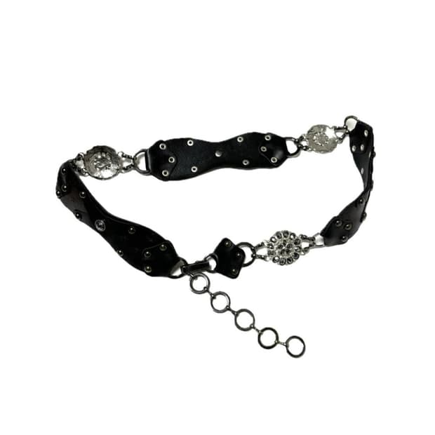 빈티지 갸루 가죽 큐빅 체인벨트